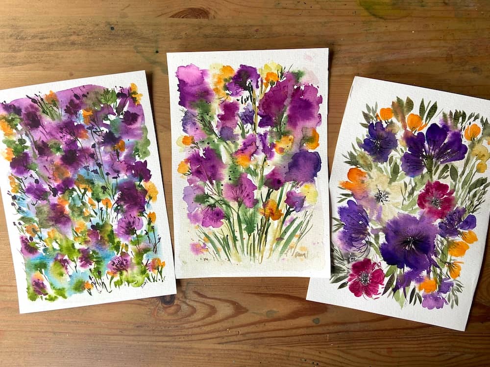 purple watercolour flowers