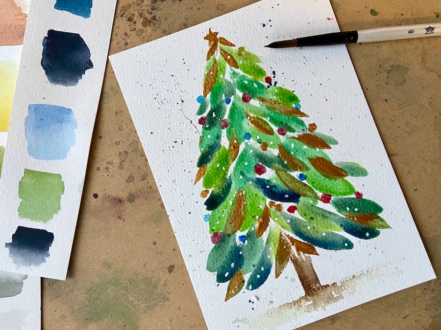 paint a watercolour christmas tree