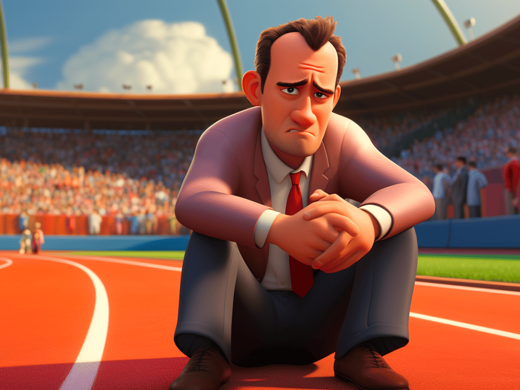 man in suit in front of crowd, looking apprehensive