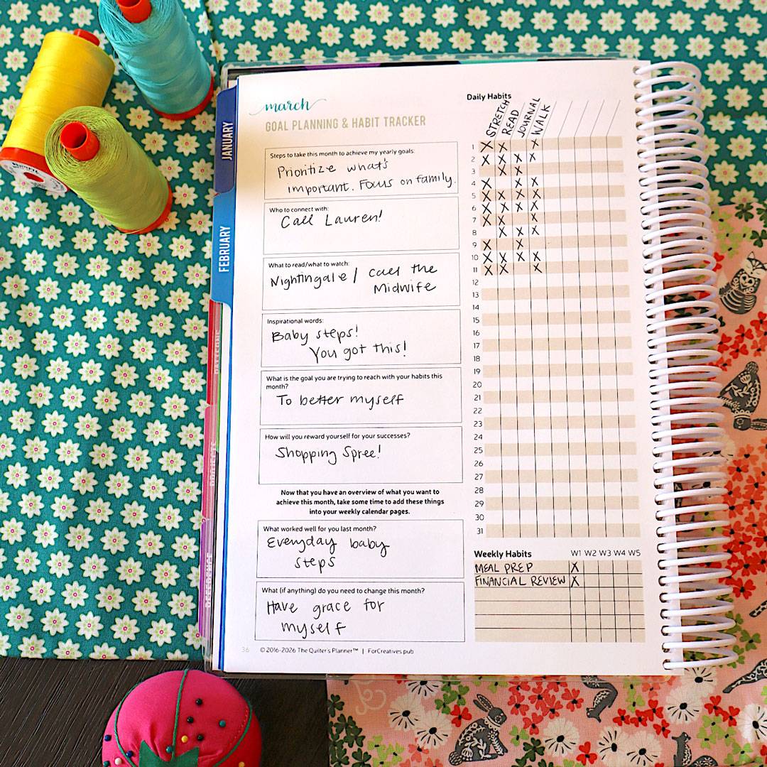 The Quilter's Planner Monthly Habit Tracker
