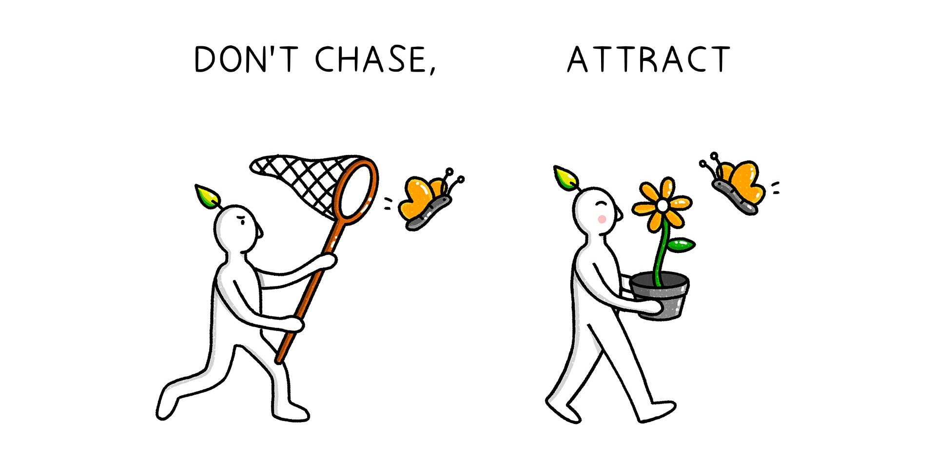 Don't chase, attract, with illustration