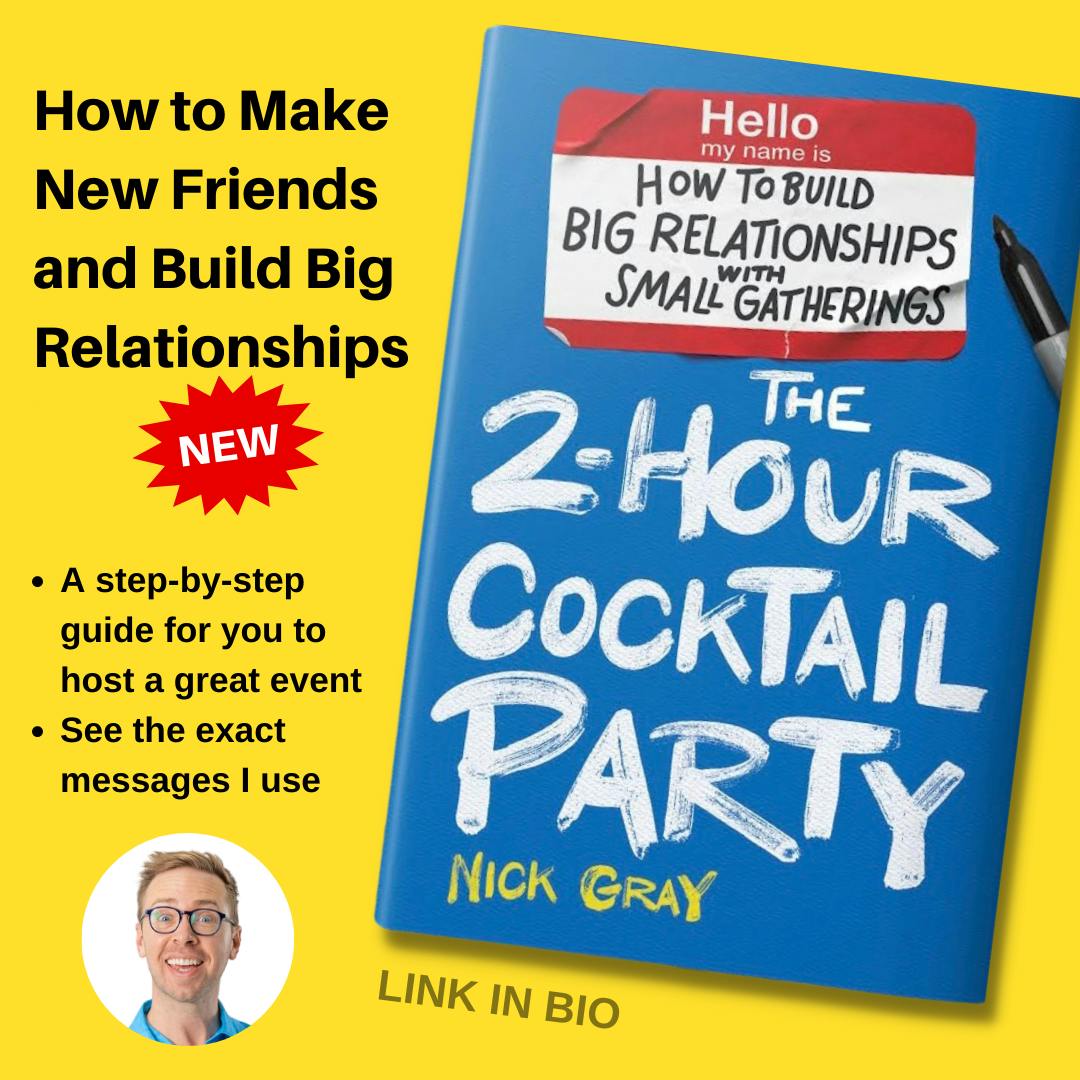 The 2-Hour Cocktail Party 3D graphic in a yellow background