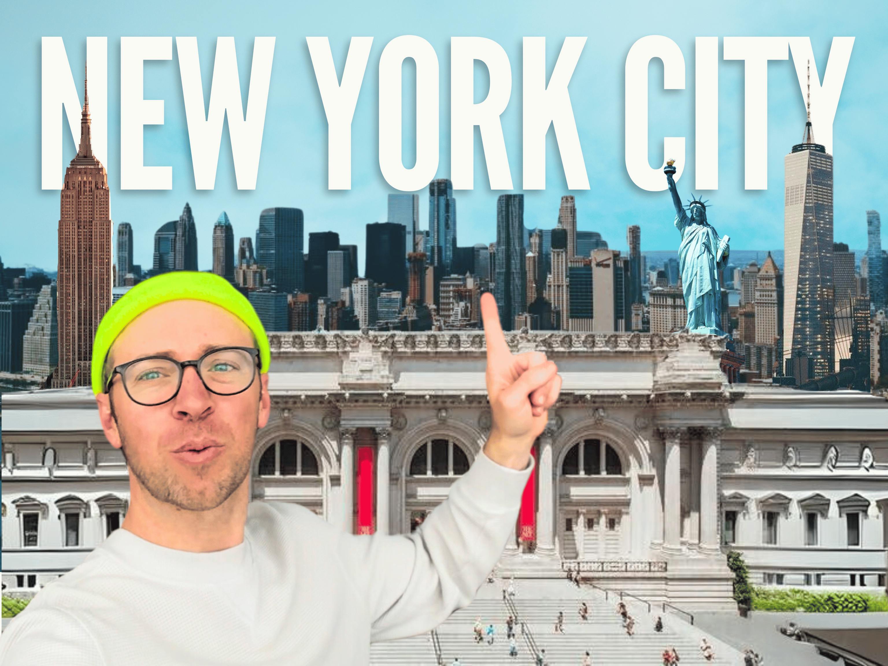 Header text: New York City, new york city skyline with the famous buildings and headshot of Nick Gray