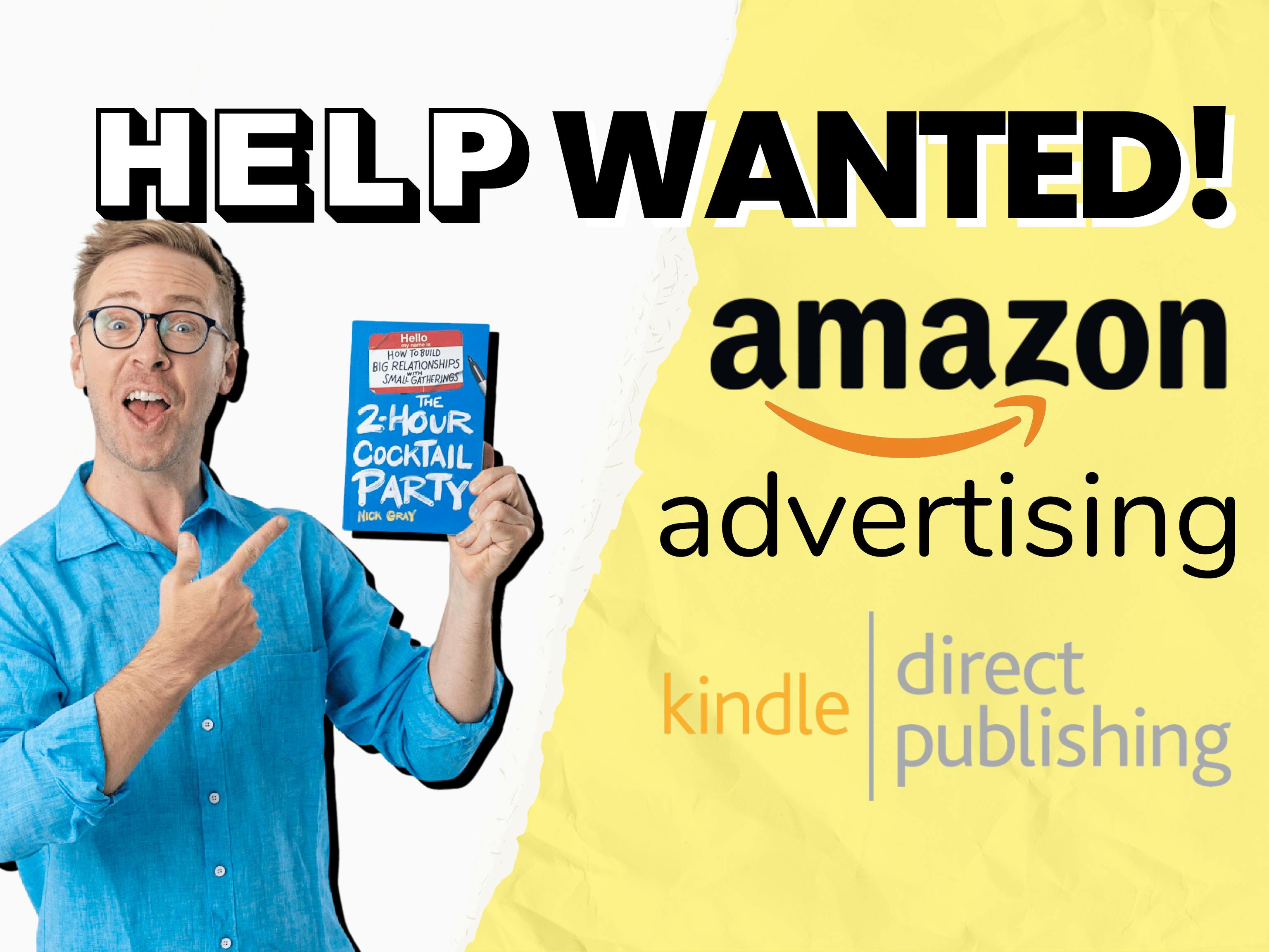 help wanted! me holding my book and the Amazon logo