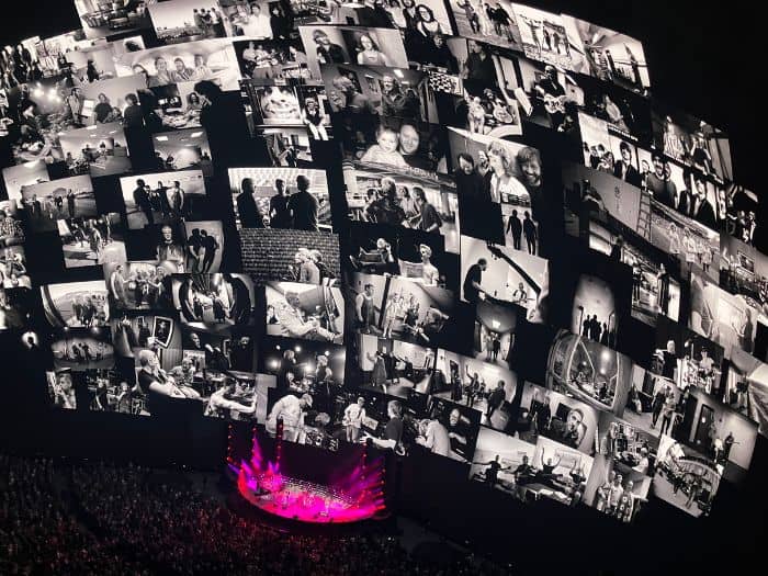 Phish at Sphere, lots of black and white images of the band members over the years on the screen, taken in 2024