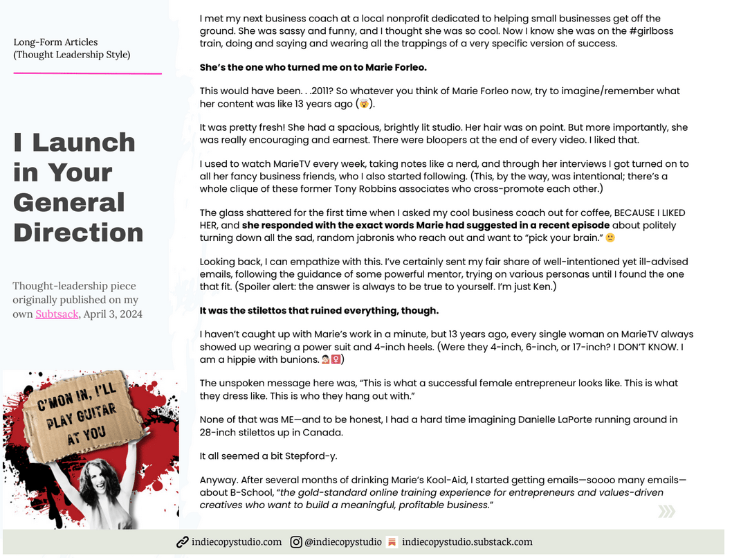 A page of Samantha Pollack's writing portfolio showcasing a long-form article.