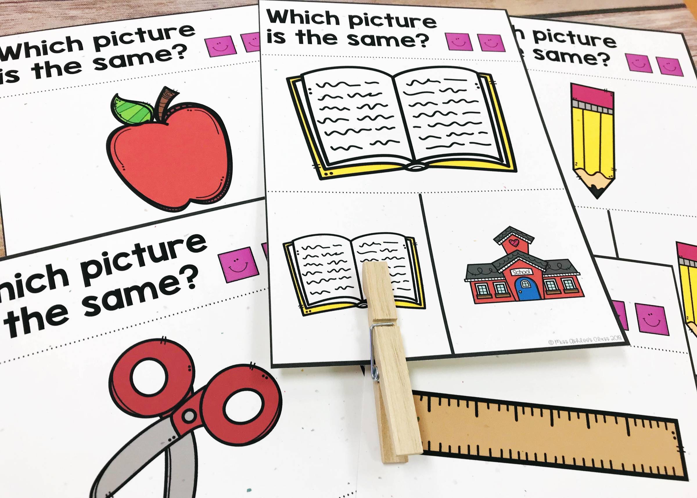 Back-to-School Picture Matching Clip Cards