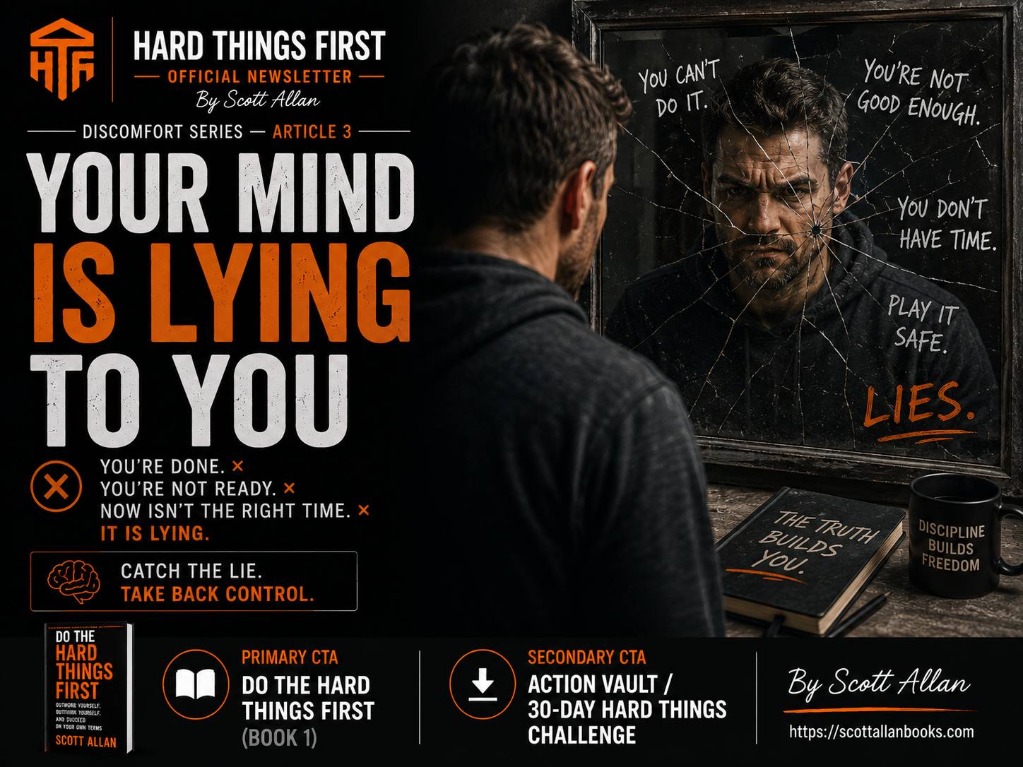 A cracked mirror reflecting a distorted image — the mind showing you a version of yourself that isn't accurate