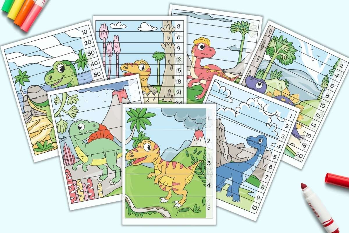 free printable dinosaur number building puzzles the artisan life