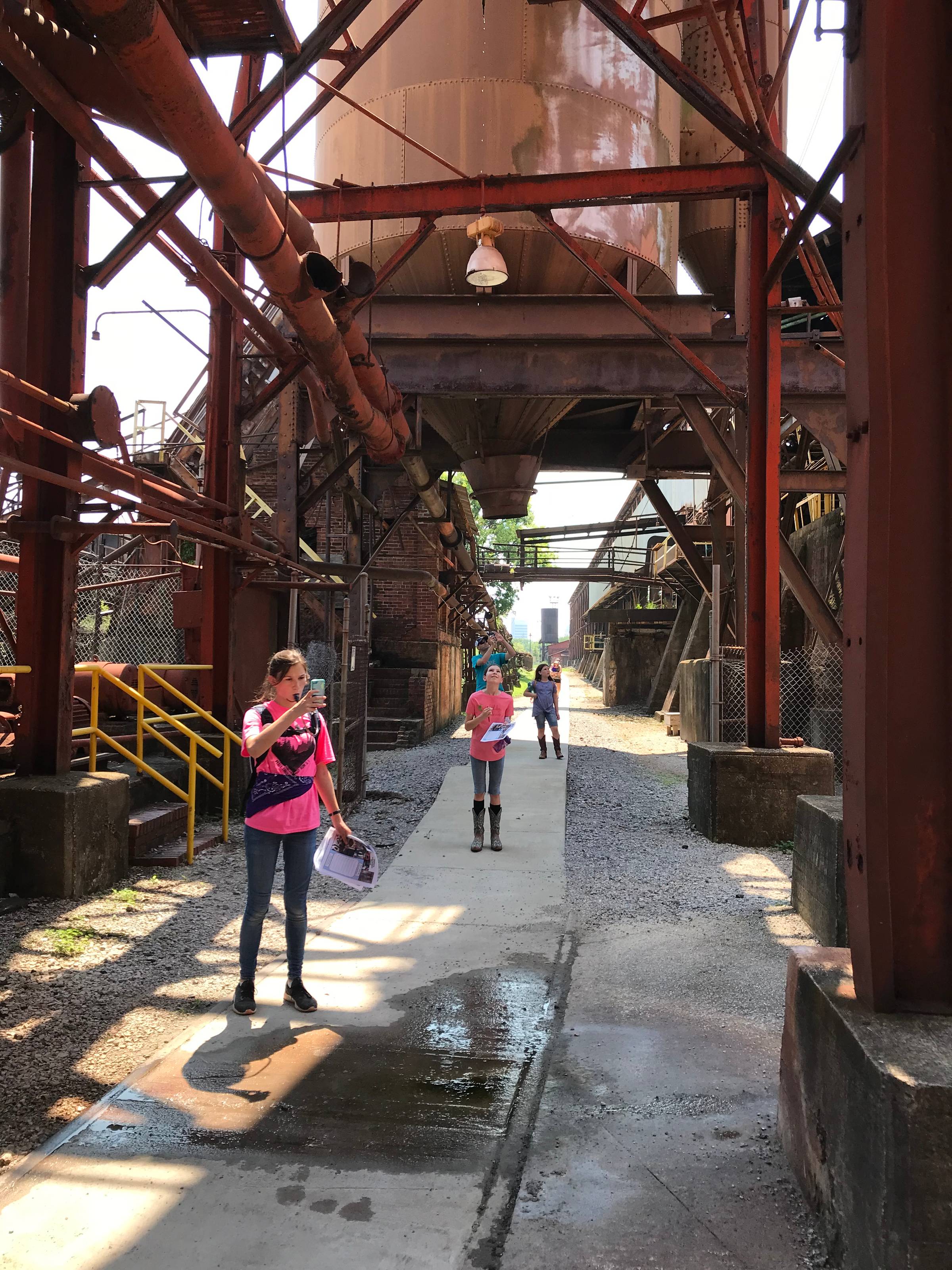 Kids exploring at Sloss Furnaces