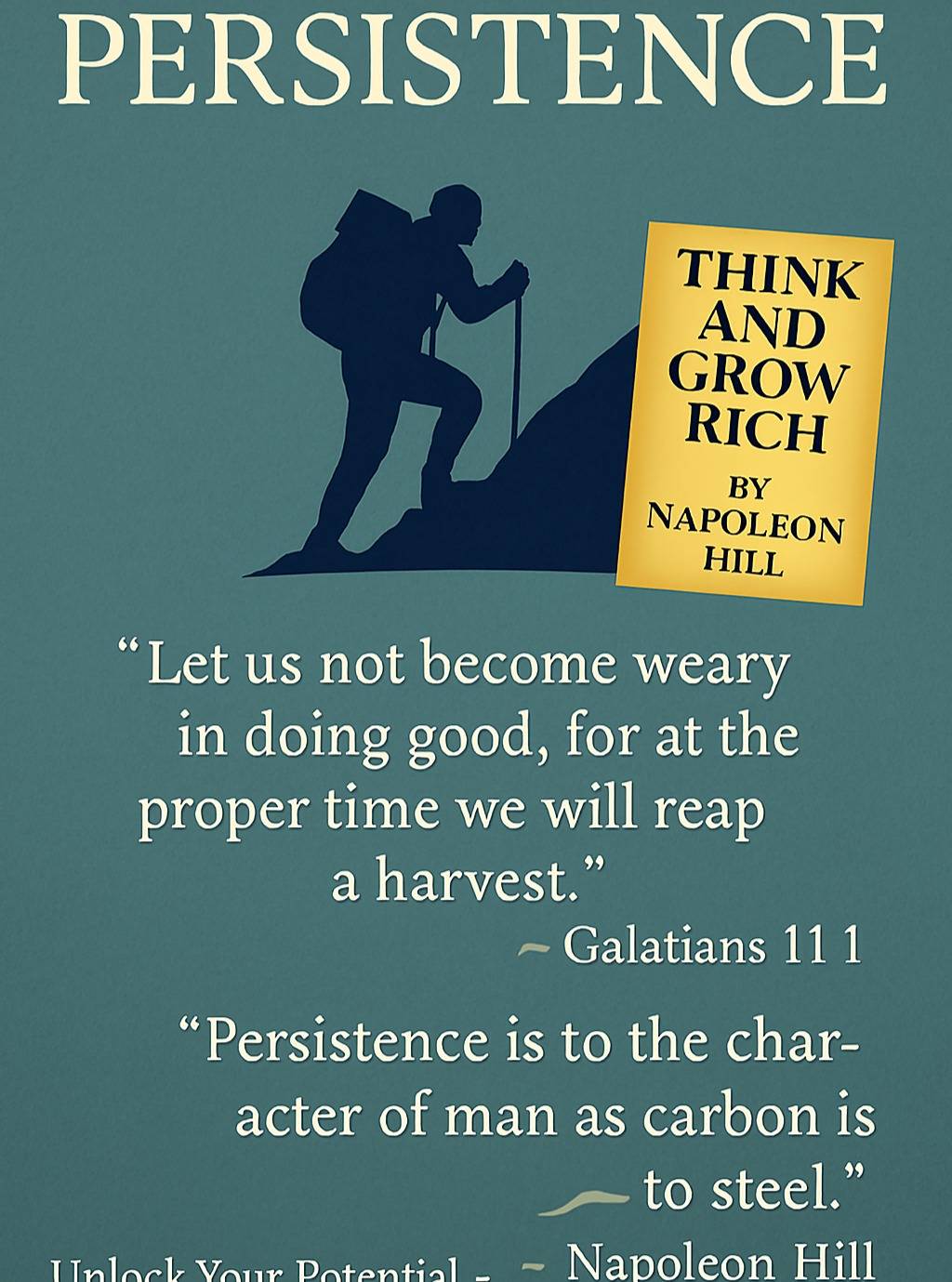 Topic: PERSISTENCE — The Bridge Between Dreams & Destiny

Most people don’t fail because they lack talent.
They fail because they stop when the road whispers, “It’s too hard.”

In Think and Grow Rich, Napoleon Hill reveals a powerful truth:
persistence is the soul of every great achievement.
When you stay when others quit, you silently separate yourself from the ordinary.

Every setback is only a test.
Every delay is only a divine pause before acceleration.
Those who persist long enough always meet opportunity on the other side.

This chapter will teach you how to build the inner fire that does not go out when storms rise — the kind of mindset that turns rejection into redirection and struggle into unstoppable momentum.

 If you are tired of starting and stopping…
 If you are ready to finish what you began…
 If you feel a bigger future calling your name…

📥 Get the full book through my affiliate link in bio
and begin the transformation today.
https://amzn.to/3NrzHEh
