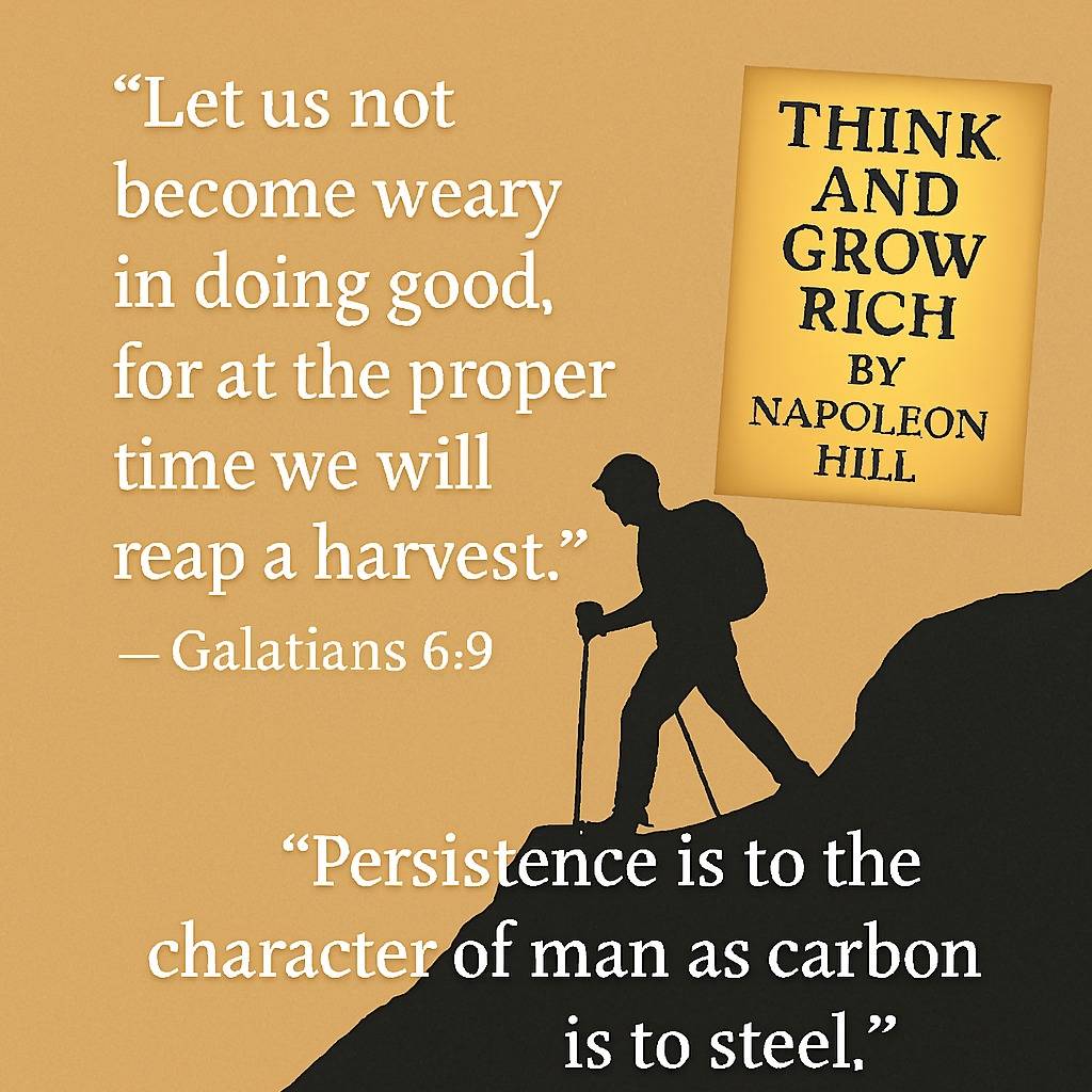 Persistence separates dreamers from achievers. Galatians 6:9 urges us not to grow weary, and Hill reminds us that persistence is the steel of character. This pin is your reminder to keep going.

💪 Stay the course. Reap the reward. Grow rich through grit and grace.
👉 Discover Think and Grow Rich: [affiliate link]
https://amzn.to/3LpKSwM
🔖 Hashtags:
#PersistencePays #ThinkAndGrowRich #NapoleonHillWisdom #Galatians6 #ChristianMotivation #FaithAndGrit #SuccessJourney #EntrepreneurMindset #BibleEncouragement #NeverGiveUp