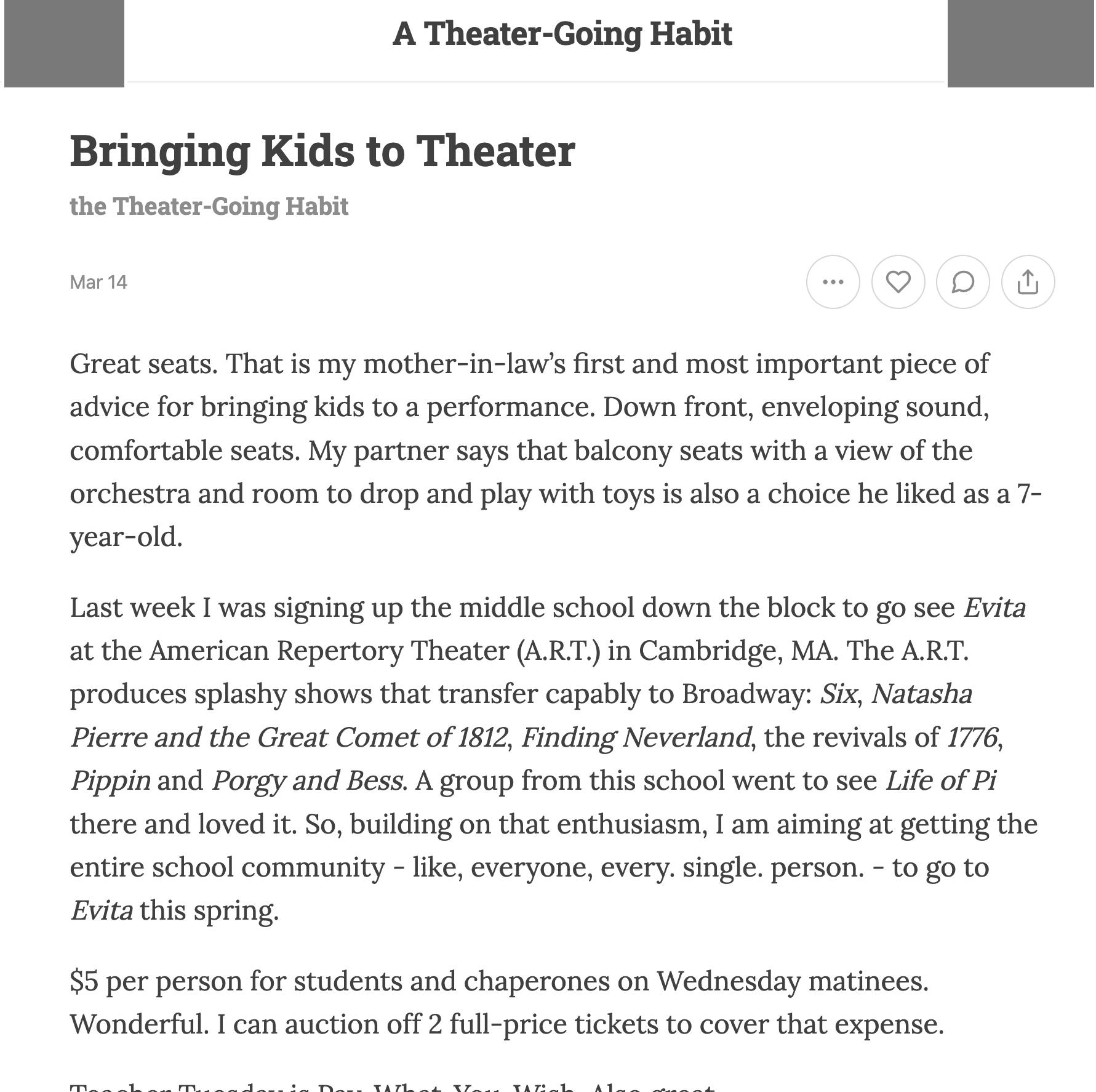 A Theater-Going Habit, Newsletter and Community by Katie O’Neill