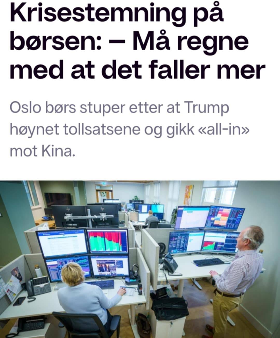 Utklipp fra DN, hvor eksperter spår at børsen skal videre ned 9. april 2025