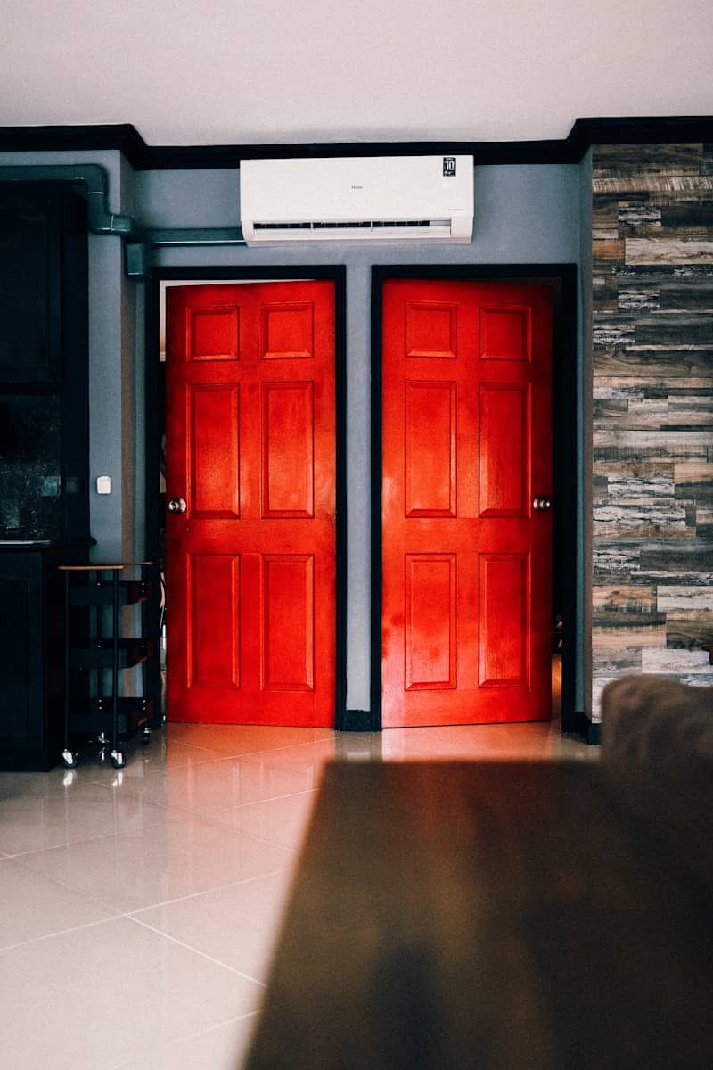 Two bright red doors 