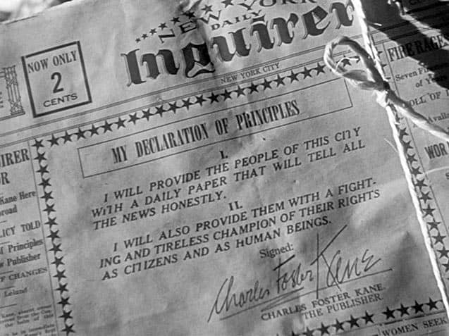 Screenshot of the "Declaration of Principles" from "Citizen Kane"