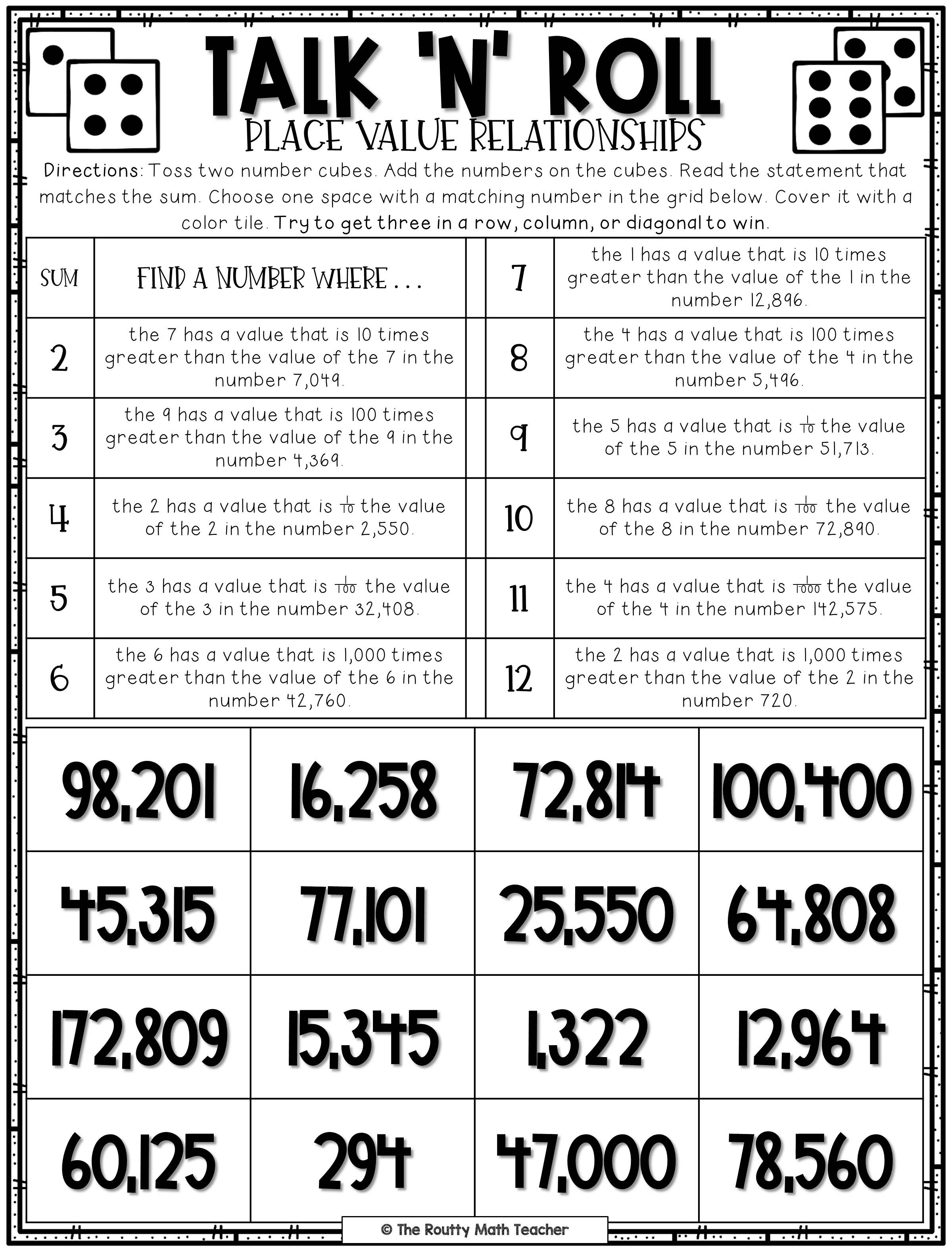 Place Value Relationships The Routty Math Teacher