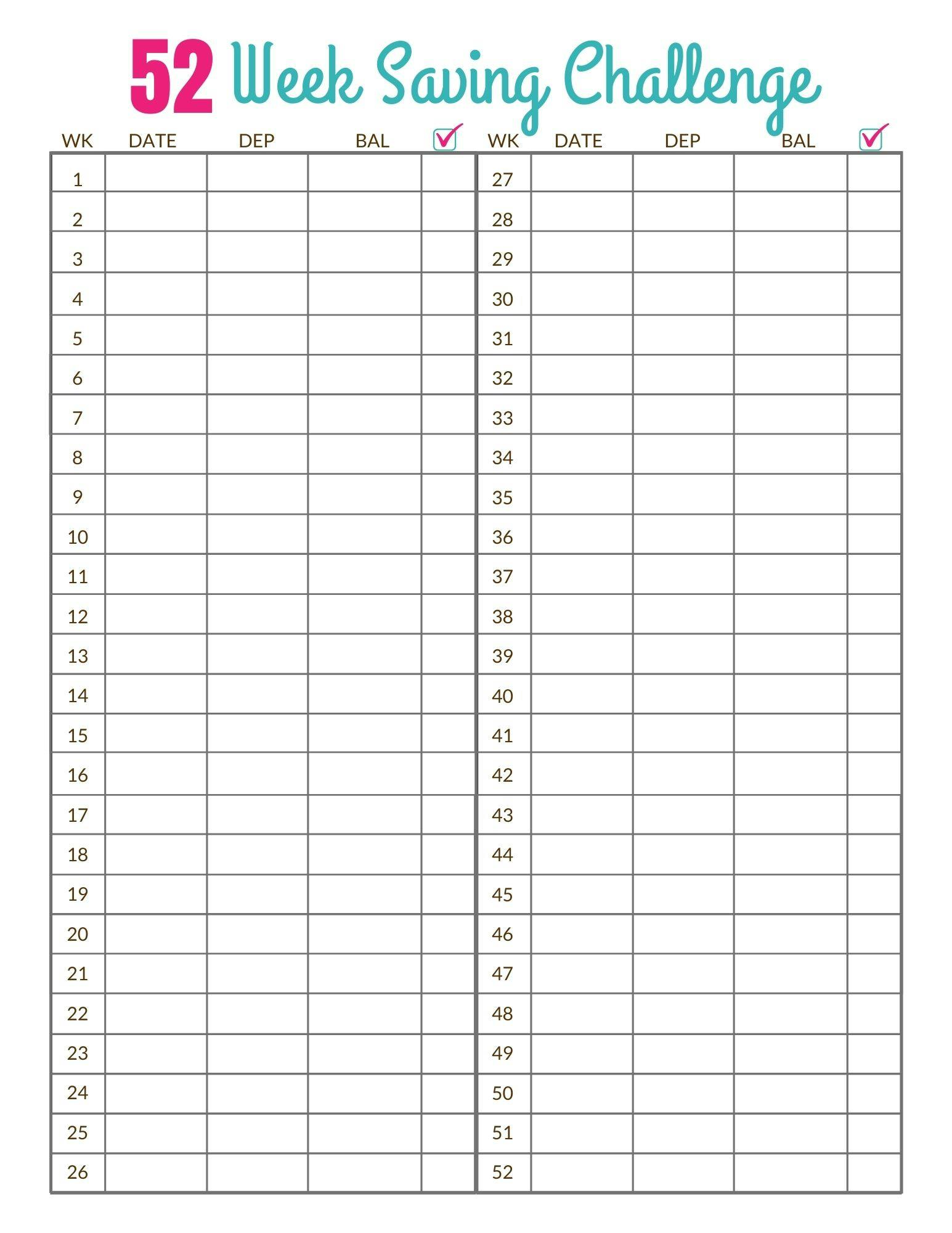 52 Weeks Money Challenge Printable Free Templates To Boost Your Savings My Worthy Penny