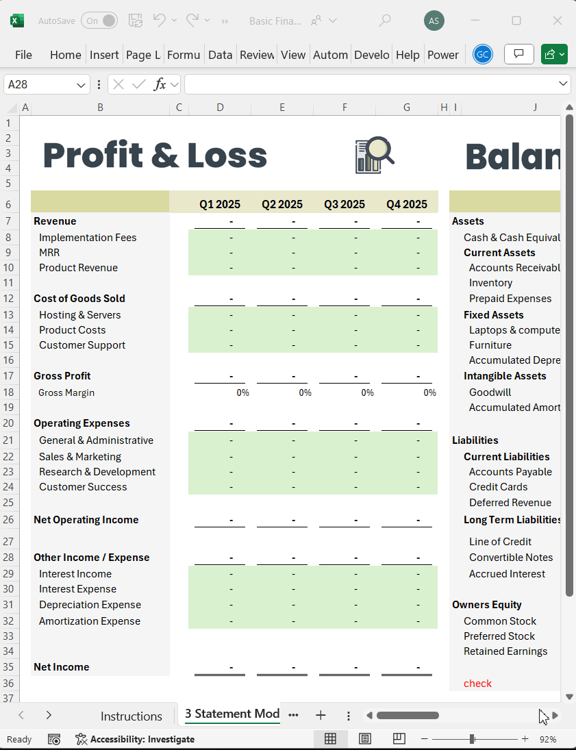 3 statement model