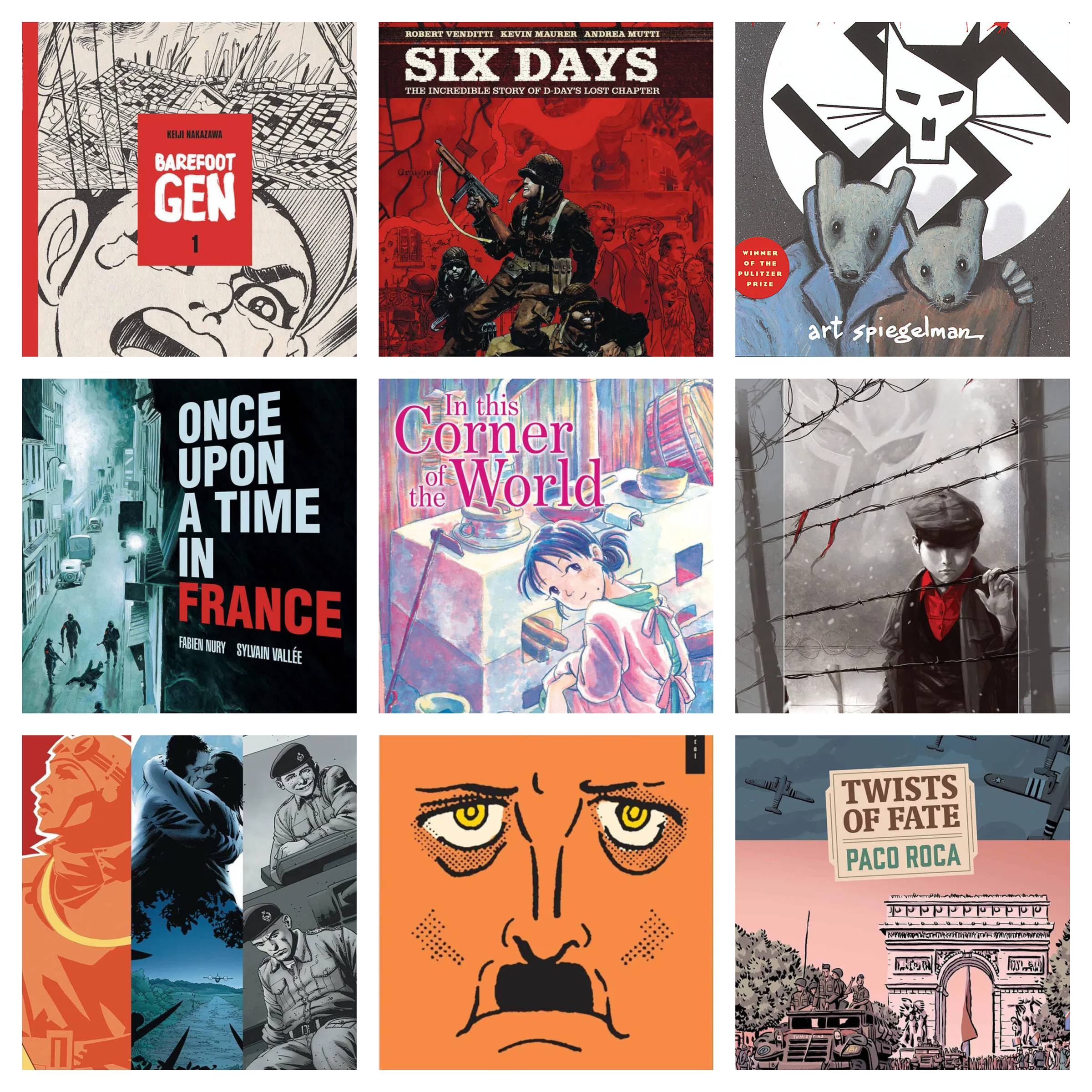 Covers of several comics about World War II