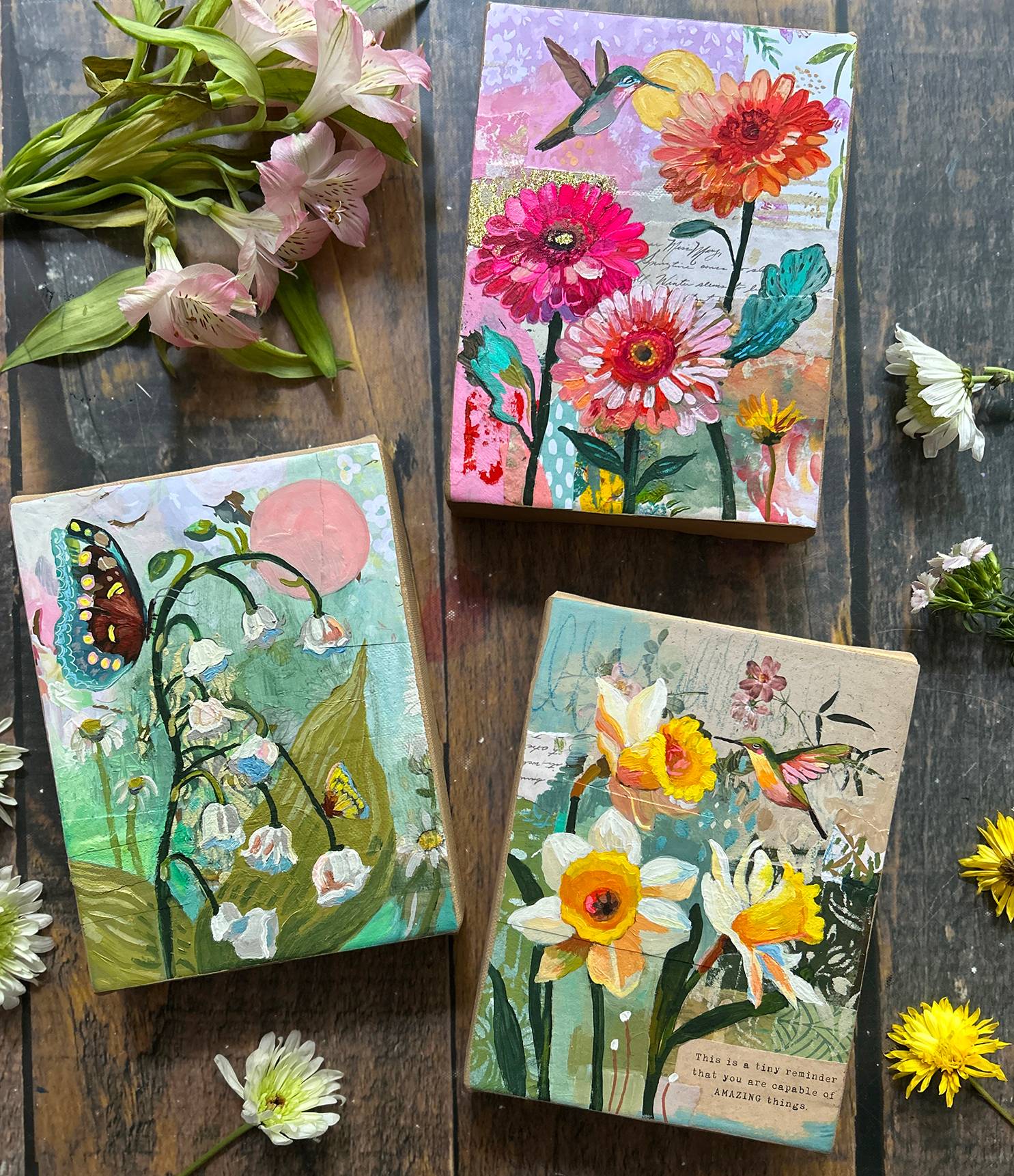 March, April and May Birth Flower Paintings 