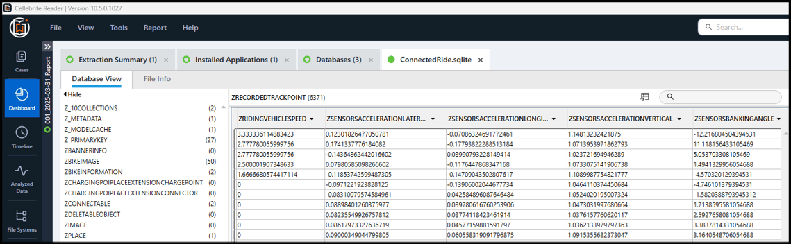 Screenshot of Cellebrite Reader Interface