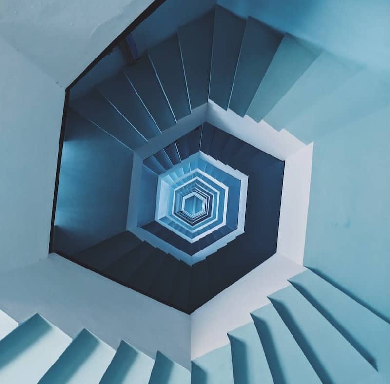 blue spiral staircase