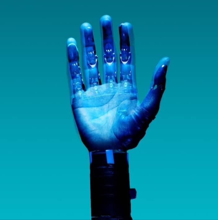 person holding blue light bulb