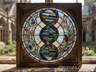 A DNA double helix as a stained glass window