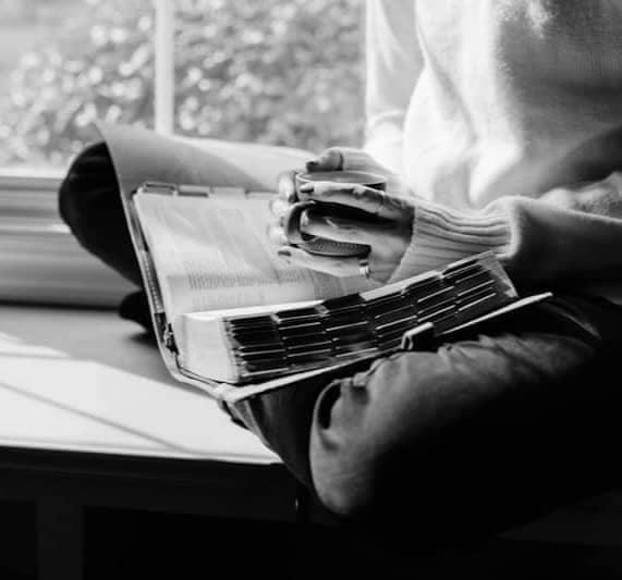 A person sitting on a window sill reading a book