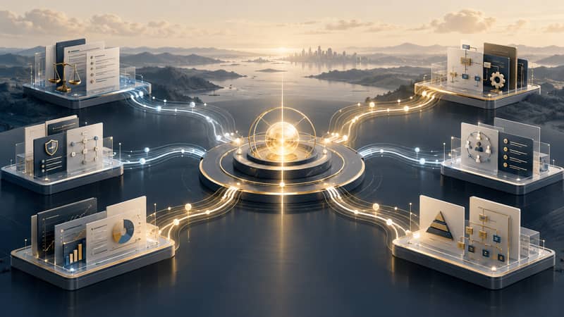 Connected governance structures surrounding a central organizational system