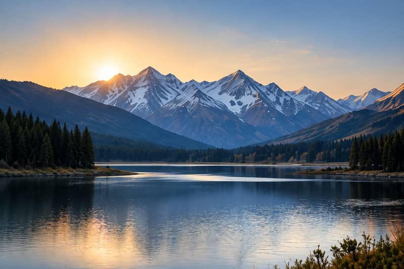 Mountain lake at sunrise