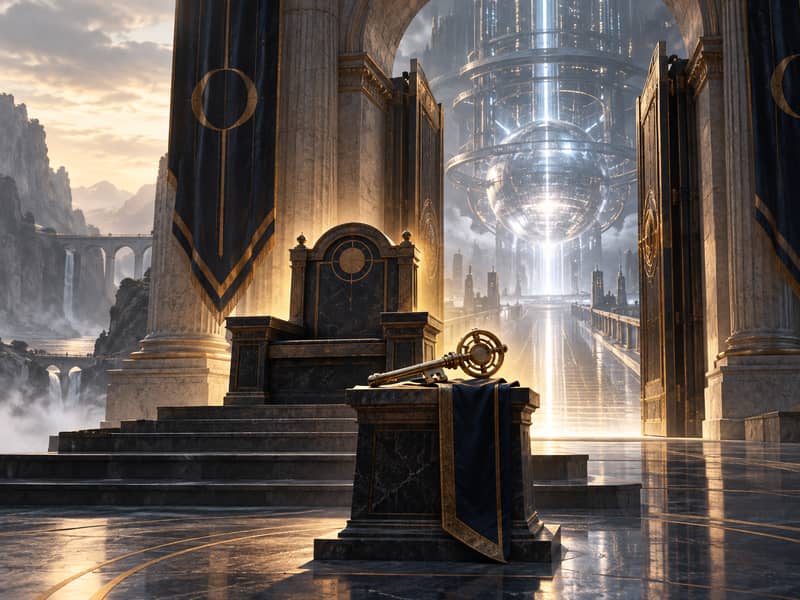 Key and throne representing authority and permission
