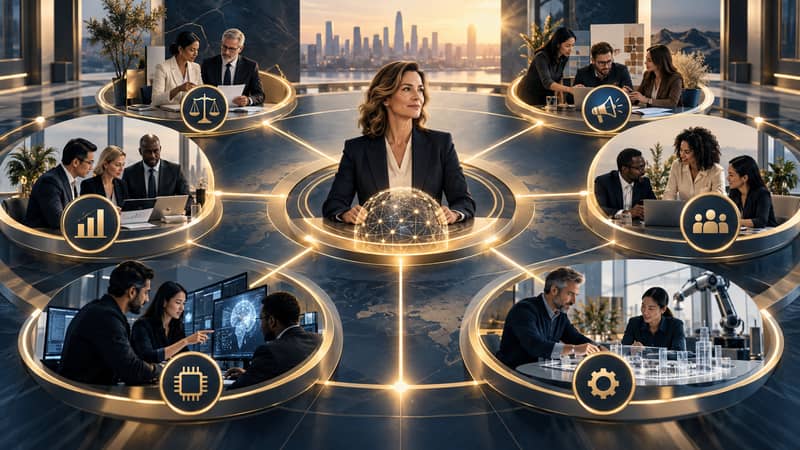 CEO at the center of connected organizational departments