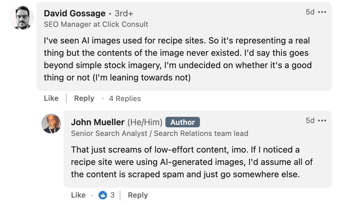the comments section of a LinkedIn post about AI-generated images