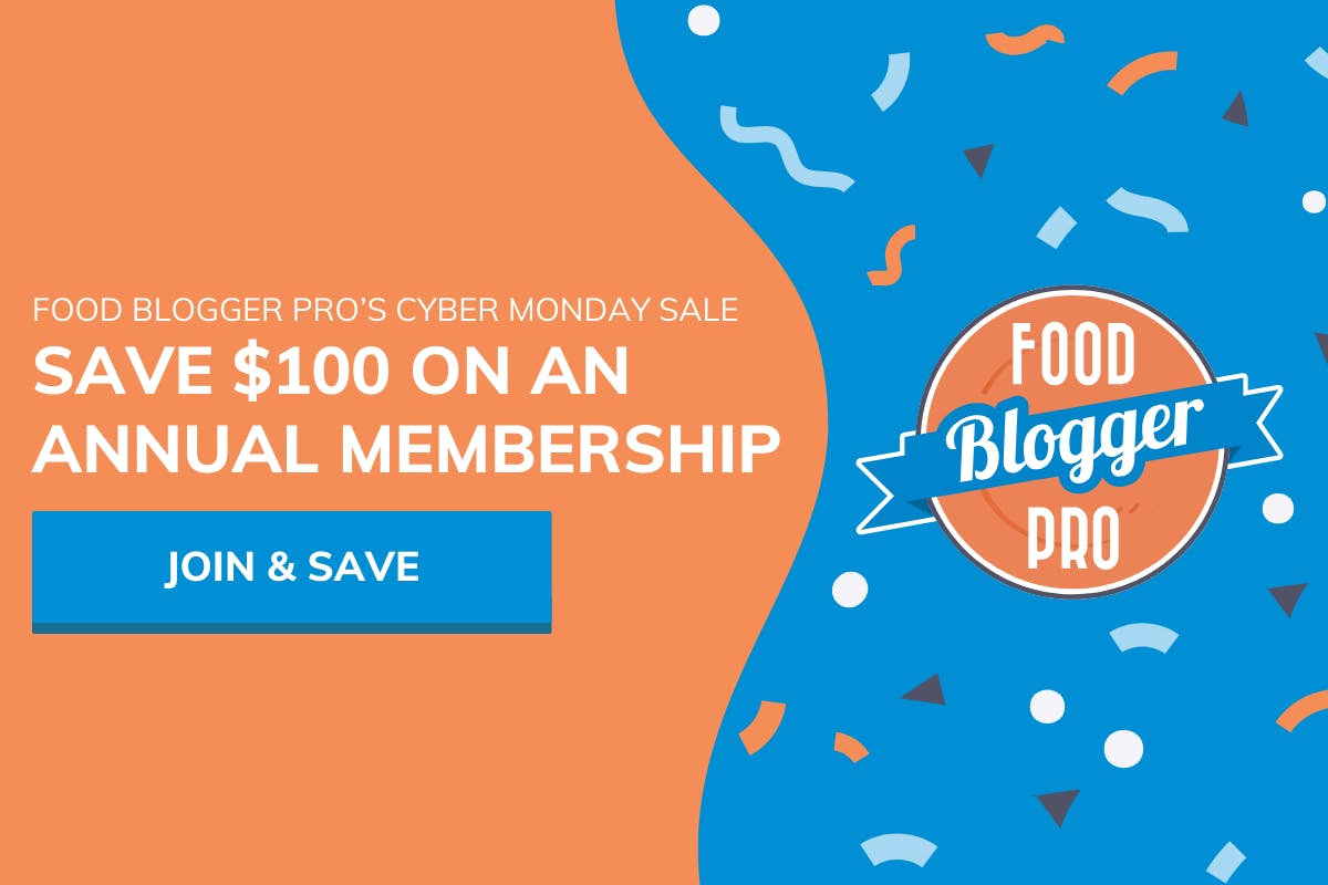 a promo image for the Food Blogger Pro Cyber Monday Sale