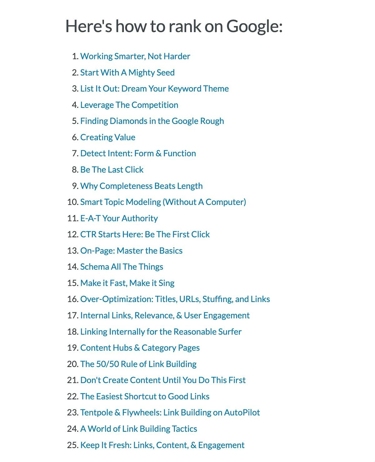 A 25-numbered list of How to Rank on Google