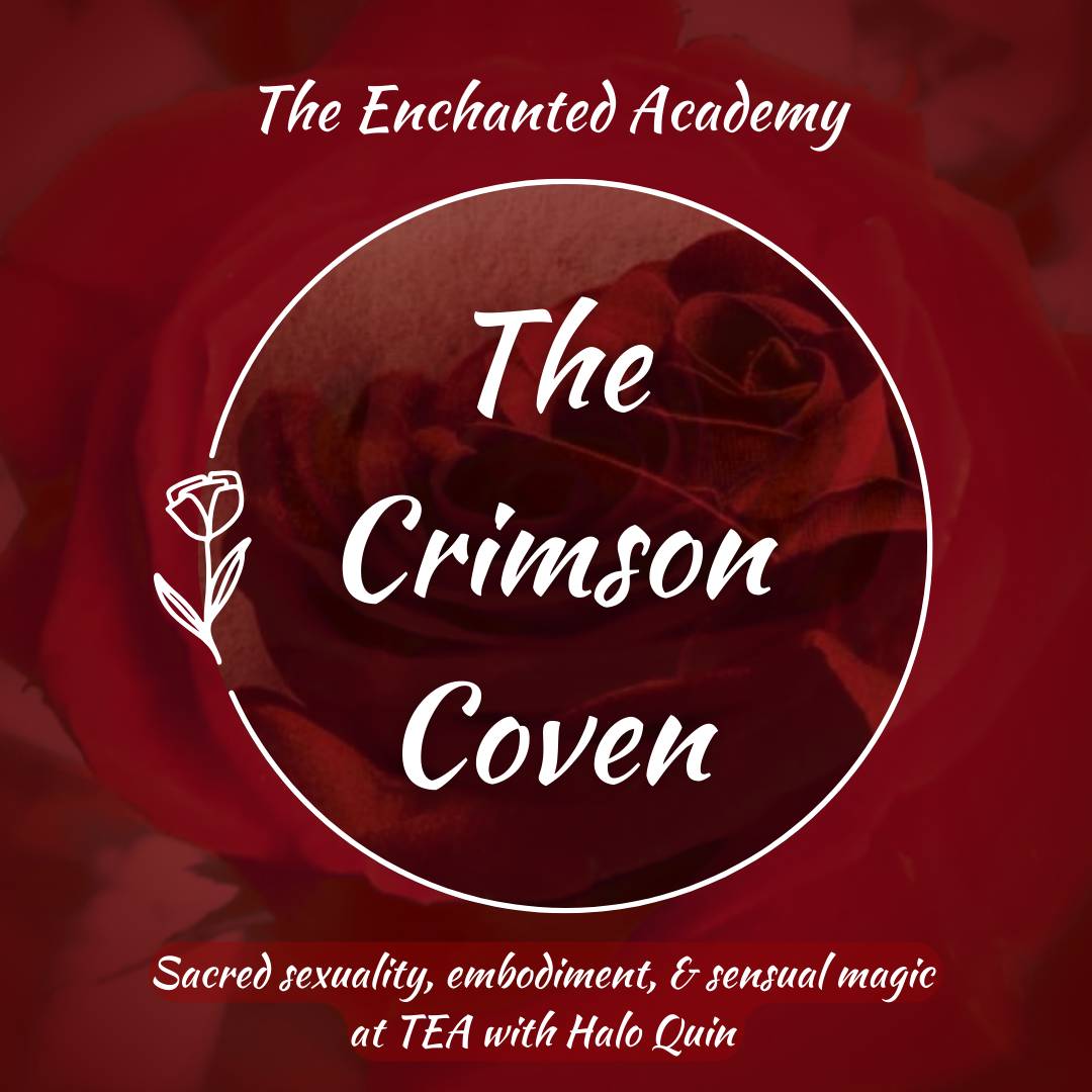 Red background, white text "The Crimson Coven"