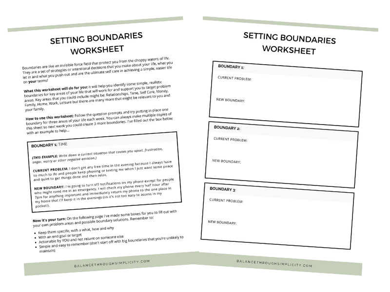 setting boundaries worksheet balance through simplicity