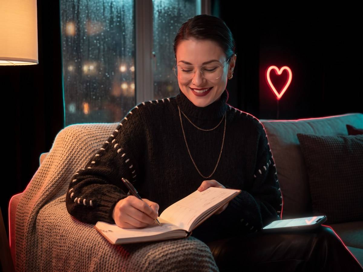Syrah from HMRC After Dark planning her November dates on the sofa at night