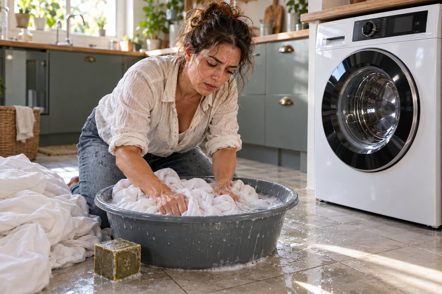 Pourquoi faire la lessive à la main quand tu as un lave linge dernière génération?