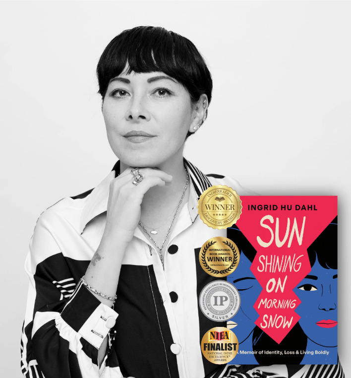 Ingrid Hu Dahl with her book and awards