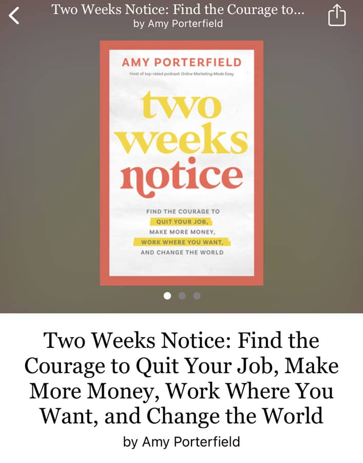book cover of Two Weeks Notice by Amy Porterfield