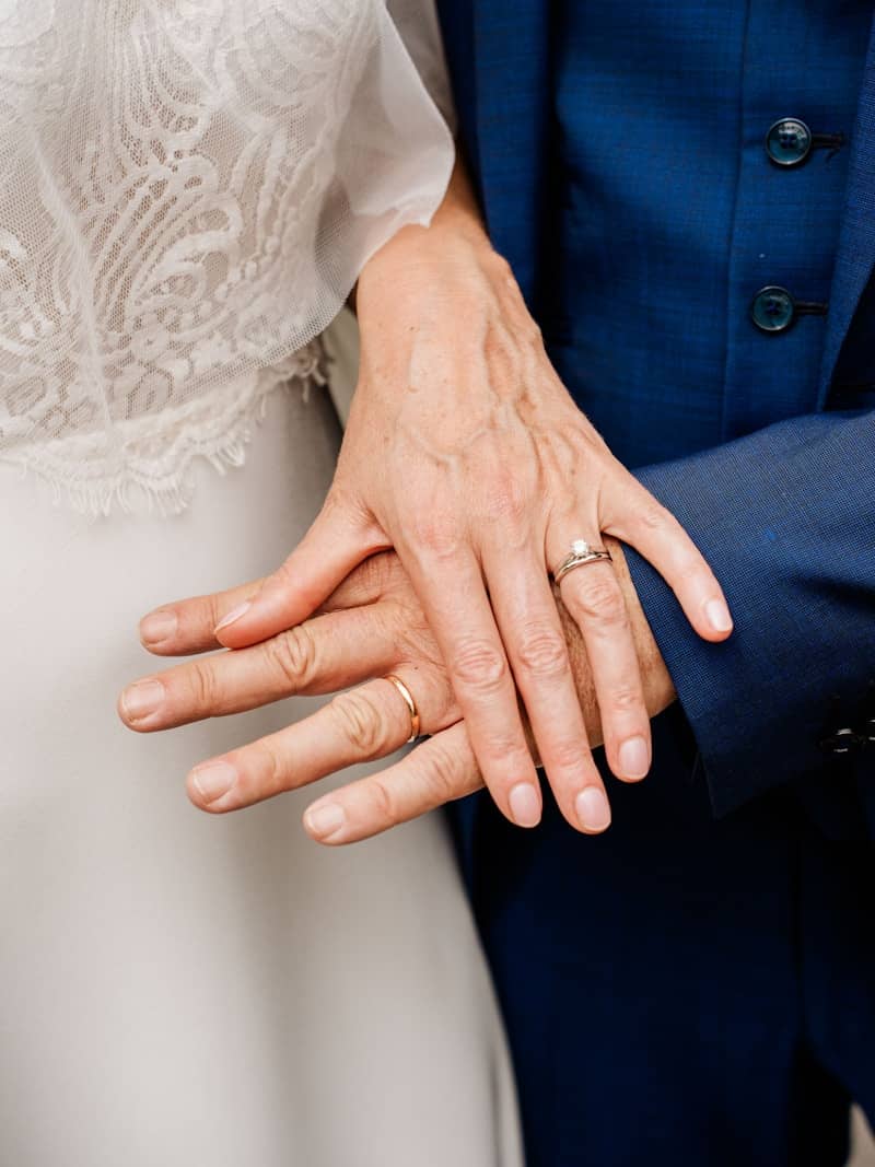 Wedding rings on hands of a couple