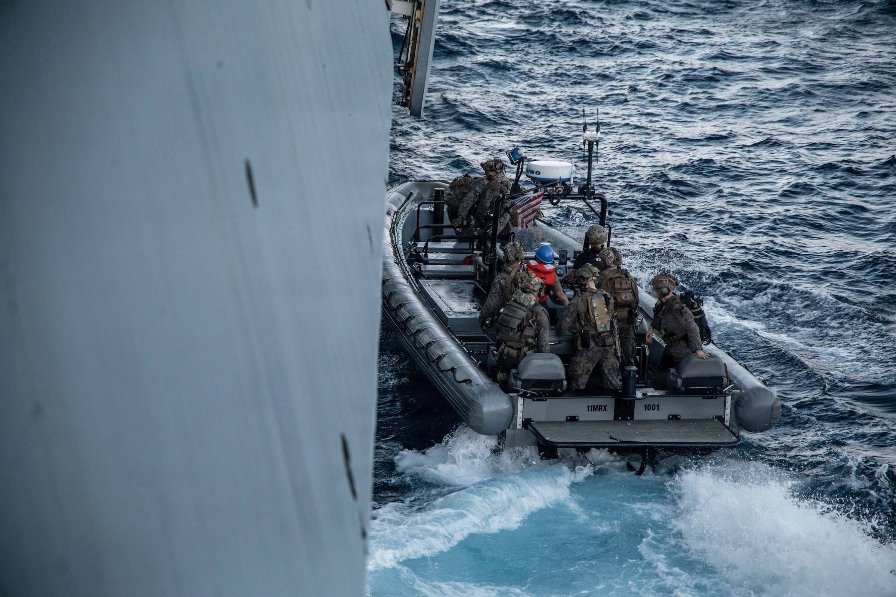 U.S. Marines conduct a maritime interdiction training exercise in the Pacific Ocean, Aug. 21, 2026. (Credit: U.S. Marine Corps)