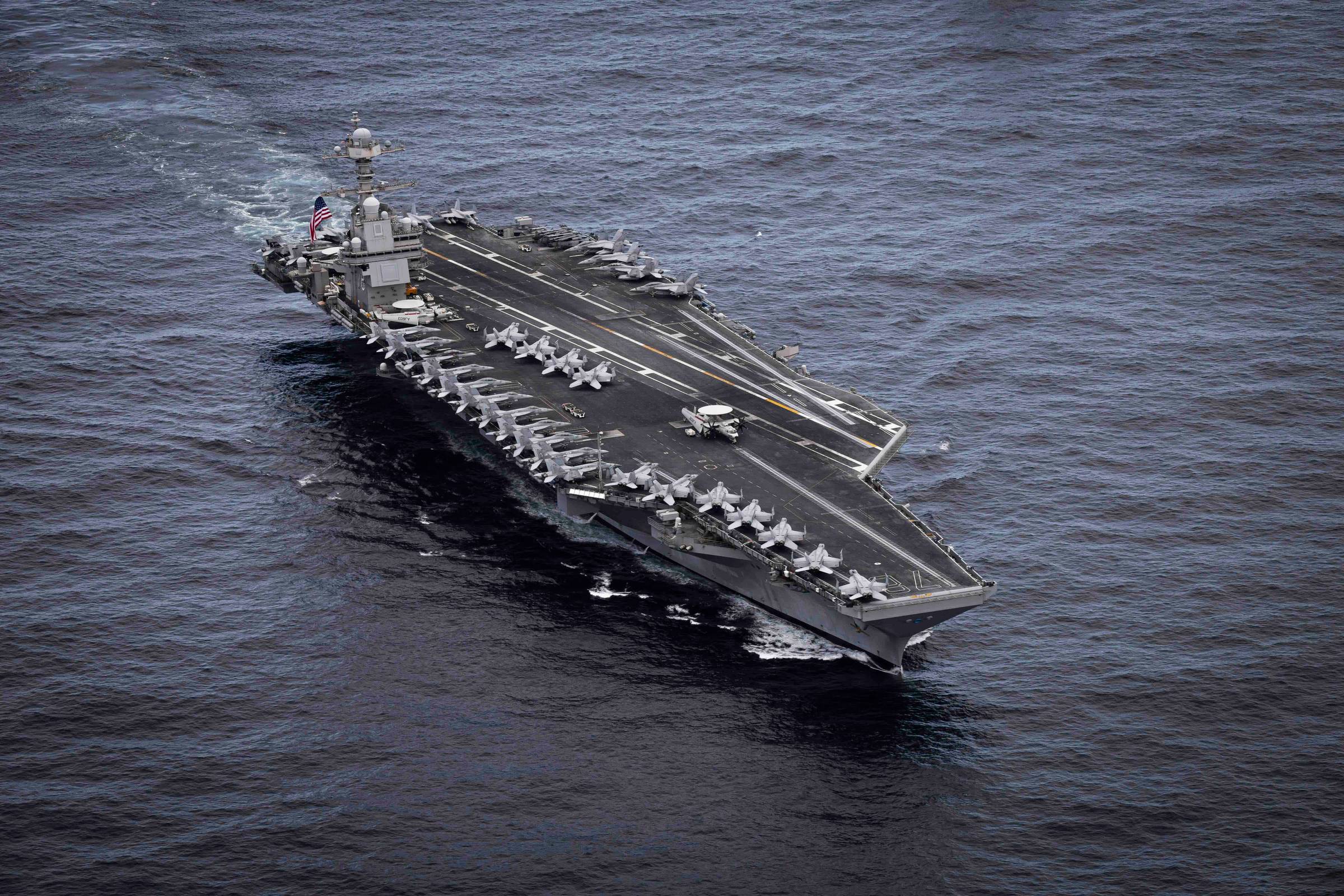 The world's largest aircraft carrier, USS Gerald R. Ford (CVN 78), transits the North Sea, Aug. 23, 2025. (U.S. Navy photo by Mass Communication Specialist 2nd Class Tajh Payne)