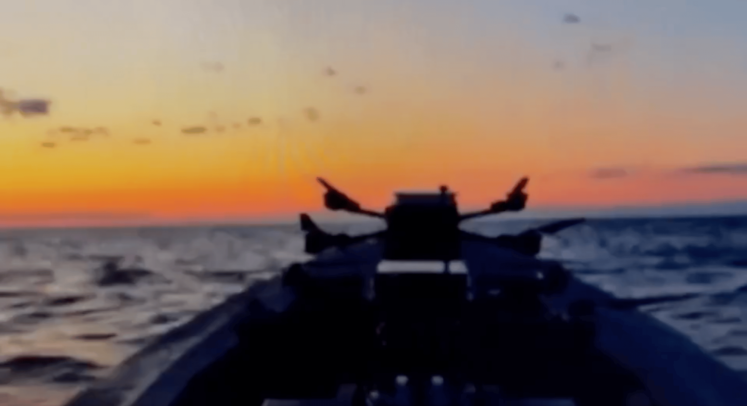 A screenshot from a video released by Ukraine’s Southern Defense Forces shows a heavy “Baba Yaga” quadcopter bomber drone positioned on the bow of a Ukrainian unmanned surface vessel (USV). (Source: Ukraine Ministry of Defense / Southern Defense Forces)