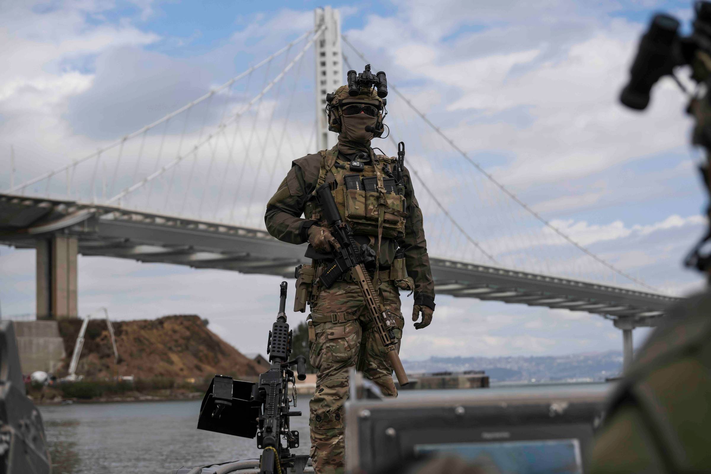 Members of the U.S. Coast Guard Maritime Security Response Team (MSRT) West patrol waterways in?the San Francisco Bay, Oct. 9, 2025.  (U.S. Coast Guard photo by Petty Officer 3rd Class Joel LaVallee)