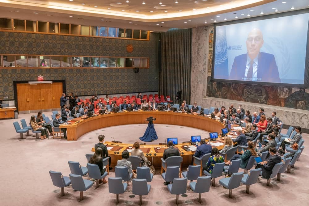 File image: UN High Commissioner for Human Rights Volker Türk speaks via video link during a Security Council meeting. (Credit: lev radin / Shutterstock)