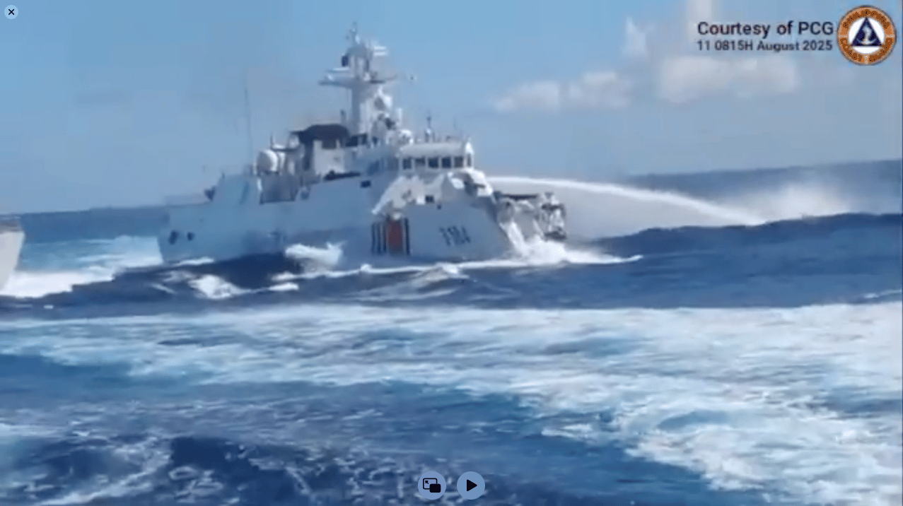 The China Coast Guard 3104 after it's collision with the PLA Navy 164 (Screenshot via PCG)